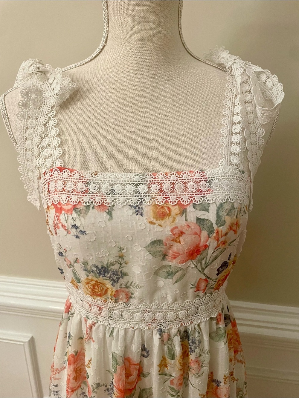 By The River Secret Rose Garden Midi Floral Tiered Sun Dress Size Medium - Picture 7 of 13